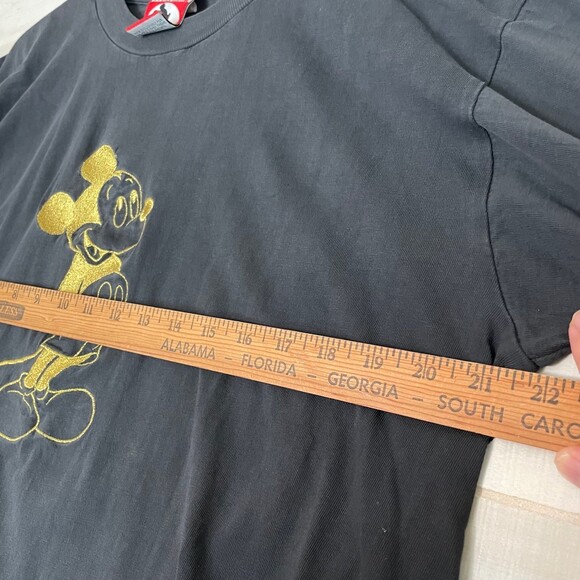 Vintage Disney Mickey Mouse Single Stitch Gold Embroidery Size L Black Tee - Picture 8 of 9